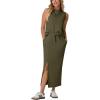 imageGRECERELLE 2026 Women Summer Casual 2 Piece Sets MockNeck WrinkleFree Top amp Elastic Waist Midi Side Slit Skirt with PocketsArmy Green