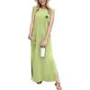 imageGRECERELLE 2026 Women YearRound Casual Round Neck Loose Split WrinkleFree Long Maxi Vacation Dress with Pockets XXS4XLLucky Green Clover