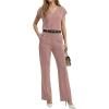 imageGRECERELLE 2026 Womens Spring amp Summer Casual 2 Piece Set  VNeck Top amp WrinkleFree Pants With PocketsRose Pink