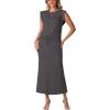 imageGRECERELLE Women Summer 2 Piece Sets Round Neck WrinkleFree Top amp Elastic Waist Midi Fishtail Skirt with PocketsXS3XLDark Gray
