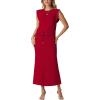 imageGRECERELLE Women Summer 2 Piece Sets Round Neck WrinkleFree Top amp Elastic Waist Midi Fishtail Skirt with PocketsXS3XLWine Red
