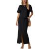 imageGRECERELLE Women Summer Casual 2 Piece Sets CrewNeck WrinkleFree Top amp Elastic Waist Maxi Front Slit Skirt with PocketsBlack