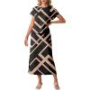 imageGRECERELLE Women Summer Casual WrinkleFree 2 Piece Sets Round Neck Top amp Elastic Waist Maxi Side Slit Skirt with PocketsBlack Rectangle