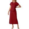 imageGRECERELLE Women Summer Casual WrinkleFree 2 Piece Sets Round Neck Top amp Elastic Waist Maxi Side Slit Skirt with PocketsWine Red