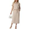 imageGRECERELLE Womens 2 Piece Casual Summer Set Half Zip Short Sleeve Top amp Back Slit Maxi Skirt with Pockets For VacationOatmeal