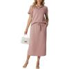 imageGRECERELLE Womens 2 Piece Casual Summer Set Half Zip Short Sleeve Top amp Back Slit Maxi Skirt with Pockets For VacationRose Pink