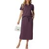 imageGRECERELLE Womens 2 Piece Casual Summer Set Half Zip Short Sleeve Top amp Back Slit Maxi Skirt with Pockets For VacationRosewood