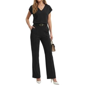 imageGRECERELLE 2026 Womens Spring amp Summer Casual 2 Piece Set  VNeck Top amp WrinkleFree Pants With PocketsBlack