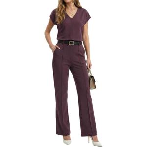 imageGRECERELLE 2026 Womens Spring amp Summer Casual 2 Piece Set  VNeck Top amp WrinkleFree Pants With PocketsRosewood