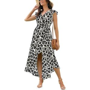 imageGRECERELLE 2026 Womens Spring Summer Boho Floral Print VNeck Faux Wrap Maxi Dress for Wedding Guest Graduation Party27 Fp Big Lily White