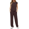 image:imageGRECERELLE 2 Piece Sets For Women Summer 2026 Outfits Lounge Sets Sleeveless Sweatsuits Wide Leg Tracksuits With PocketsDark Coffee