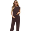 image:imageGRECERELLE 2 Piece Sets For Women Summer 2026 Outfits Lounge Sets Sleeveless Sweatsuits Wide Leg Tracksuits With PocketsDark Coffee