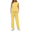 image:imageGRECERELLE 2 Piece Sets For Women Summer 2026 Outfits Lounge Sets Sleeveless Sweatsuits Wide Leg Tracksuits With PocketsFlaxseed Yellow