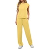 image:imageGRECERELLE 2 Piece Sets For Women Summer 2026 Outfits Lounge Sets Sleeveless Sweatsuits Wide Leg Tracksuits With PocketsFlaxseed Yellow