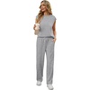 image:imageGRECERELLE 2 Piece Sets For Women Summer 2026 Outfits Lounge Sets Sleeveless Sweatsuits Wide Leg Tracksuits With PocketsGrey