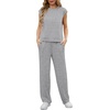 image:imageGRECERELLE 2 Piece Sets For Women Summer 2026 Outfits Lounge Sets Sleeveless Sweatsuits Wide Leg Tracksuits With PocketsGrey