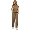 image:imageGRECERELLE 2 Piece Sets For Women Summer 2026 Outfits Lounge Sets Sleeveless Sweatsuits Wide Leg Tracksuits With PocketsKhaki
