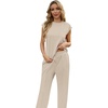 image:imageGRECERELLE 2 Piece Sets For Women Summer 2026 Outfits Lounge Sets Sleeveless Sweatsuits Wide Leg Tracksuits With PocketsLight Tan