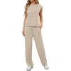 image:imageGRECERELLE 2 Piece Sets For Women Summer 2026 Outfits Lounge Sets Sleeveless Sweatsuits Wide Leg Tracksuits With PocketsLight Tan