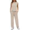 image:imageGRECERELLE 2 Piece Sets For Women Summer 2026 Outfits Lounge Sets Sleeveless Sweatsuits Wide Leg Tracksuits With PocketsLight Tan