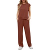image:imageGRECERELLE 2 Piece Sets For Women Summer 2026 Outfits Lounge Sets Sleeveless Sweatsuits Wide Leg Tracksuits With PocketsRust Red