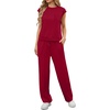 image:imageGRECERELLE 2 Piece Sets For Women Summer 2026 Outfits Lounge Sets Sleeveless Sweatsuits Wide Leg Tracksuits With PocketsWine Red