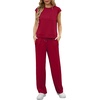 image:imageGRECERELLE 2 Piece Sets For Women Summer 2026 Outfits Lounge Sets Sleeveless Sweatsuits Wide Leg Tracksuits With PocketsWine Red