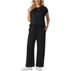image:imageGRECERELLE Two Piece Set for Women Summer Cap Sleeve Tops Wide Leg Pants Lounge Sets Vacation Travel Outfits with PocketAblack