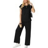 image:imageGRECERELLE Two Piece Set for Women Summer Cap Sleeve Tops Wide Leg Pants Lounge Sets Vacation Travel Outfits with PocketAblack