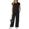 image:imageGRECERELLE Two Piece Set for Women Summer Cap Sleeve Tops Wide Leg Pants Lounge Sets Vacation Travel Outfits with PocketAblack