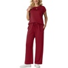image:imageGRECERELLE Two Piece Set for Women Summer Cap Sleeve Tops Wide Leg Pants Lounge Sets Vacation Travel Outfits with PocketBurgundy