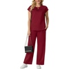 image:imageGRECERELLE Two Piece Set for Women Summer Cap Sleeve Tops Wide Leg Pants Lounge Sets Vacation Travel Outfits with PocketBurgundy