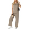image:imageGRECERELLE Two Piece Set for Women Summer Cap Sleeve Tops Wide Leg Pants Lounge Sets Vacation Travel Outfits with PocketCoffee Gray