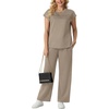 image:imageGRECERELLE Two Piece Set for Women Summer Cap Sleeve Tops Wide Leg Pants Lounge Sets Vacation Travel Outfits with PocketCoffee Gray