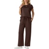 image:imageGRECERELLE Two Piece Set for Women Summer Cap Sleeve Tops Wide Leg Pants Lounge Sets Vacation Travel Outfits with PocketDark Coffee