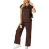 image:imageGRECERELLE Two Piece Set for Women Summer Cap Sleeve Tops Wide Leg Pants Lounge Sets Vacation Travel Outfits with PocketDark Coffee