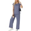 image:imageGRECERELLE Two Piece Set for Women Summer Cap Sleeve Tops Wide Leg Pants Lounge Sets Vacation Travel Outfits with PocketHaze Blue