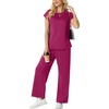 image:imageGRECERELLE Two Piece Set for Women Summer Cap Sleeve Tops Wide Leg Pants Lounge Sets Vacation Travel Outfits with PocketHot Pink