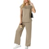 image:imageGRECERELLE Two Piece Set for Women Summer Cap Sleeve Tops Wide Leg Pants Lounge Sets Vacation Travel Outfits with PocketKhaki