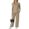 image:imageGRECERELLE Two Piece Set for Women Summer Cap Sleeve Tops Wide Leg Pants Lounge Sets Vacation Travel Outfits with PocketKhaki