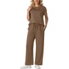 image:imageGRECERELLE Two Piece Set for Women Summer Cap Sleeve Tops Wide Leg Pants Lounge Sets Vacation Travel Outfits with PocketLight Coffee