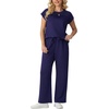 image:imageGRECERELLE Two Piece Set for Women Summer Cap Sleeve Tops Wide Leg Pants Lounge Sets Vacation Travel Outfits with PocketNavy Blue