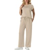 image:imageGRECERELLE Two Piece Set for Women Summer Cap Sleeve Tops Wide Leg Pants Lounge Sets Vacation Travel Outfits with PocketOatmeal