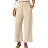image:imageGRECERELLE Women Elastic High Waisted Wide Leg Pants Woman Casual Palazzo TrousersApricot