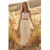 image:imageGRECERELLE Women Elastic High Waisted Wide Leg Pants Woman Casual Palazzo TrousersApricot