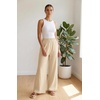image:imageGRECERELLE Women Elastic High Waisted Wide Leg Pants Woman Casual Palazzo TrousersApricot