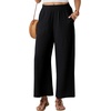 image:imageGRECERELLE Women Elastic High Waisted Wide Leg Pants Woman Casual Palazzo TrousersBlack