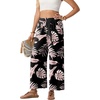 image:imageGRECERELLE Women Elastic High Waisted Wide Leg Pants Woman Casual Palazzo TrousersBlack Palm Leaf