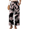 image:imageGRECERELLE Women Elastic High Waisted Wide Leg Pants Woman Casual Palazzo TrousersBlack Palm Leaf
