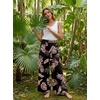image:imageGRECERELLE Women Elastic High Waisted Wide Leg Pants Woman Casual Palazzo TrousersBlack Palm Leaf